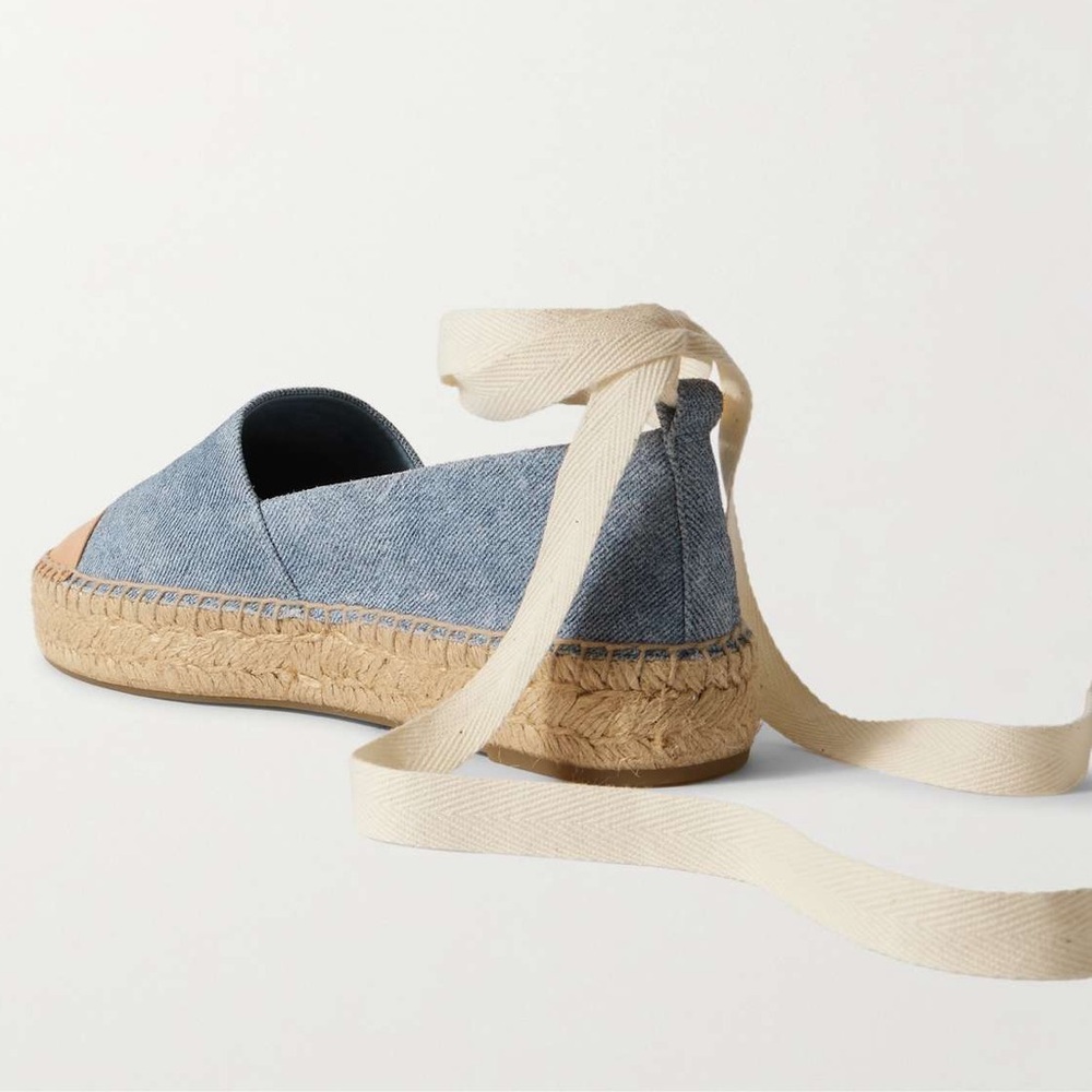 TORY BURCH Lace-up embellished leather-trimmed platform espadrilles Size 6.5 - Picture 4 of 10